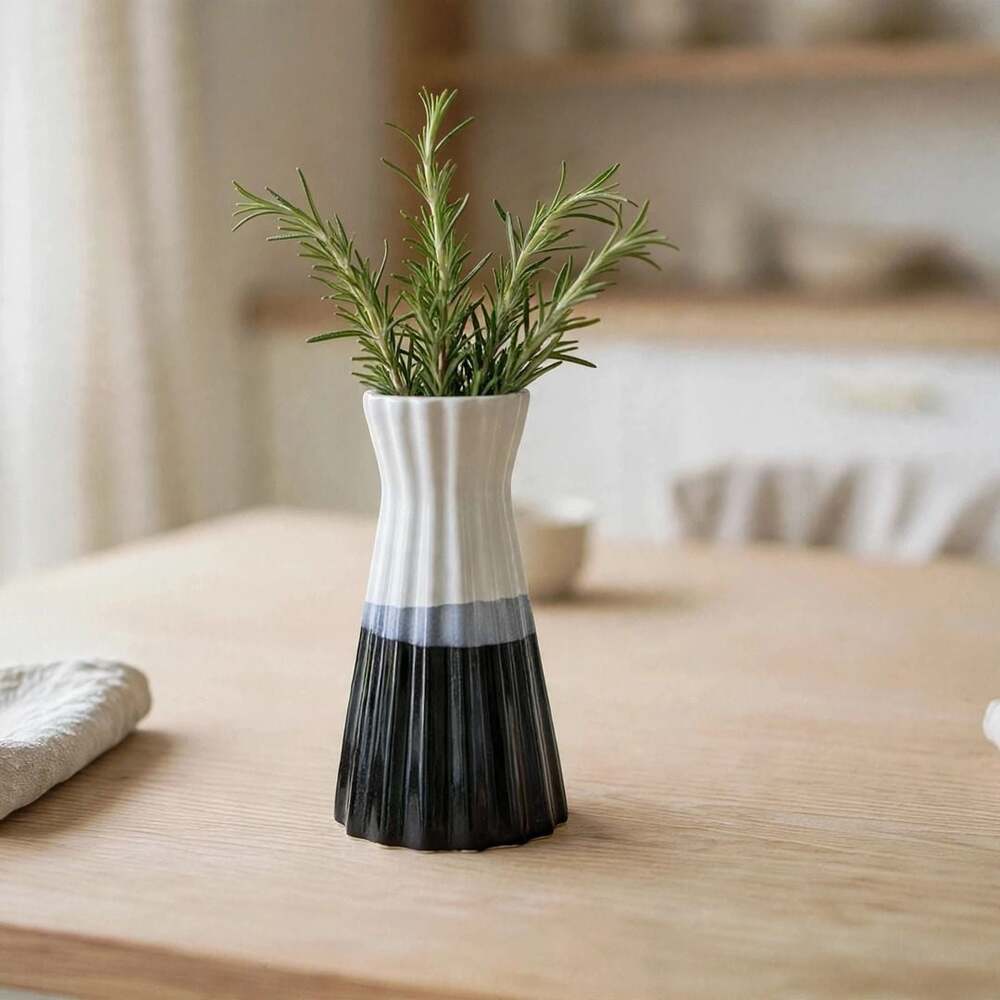 Ceramic Fluted Decorative Vase Black and White
